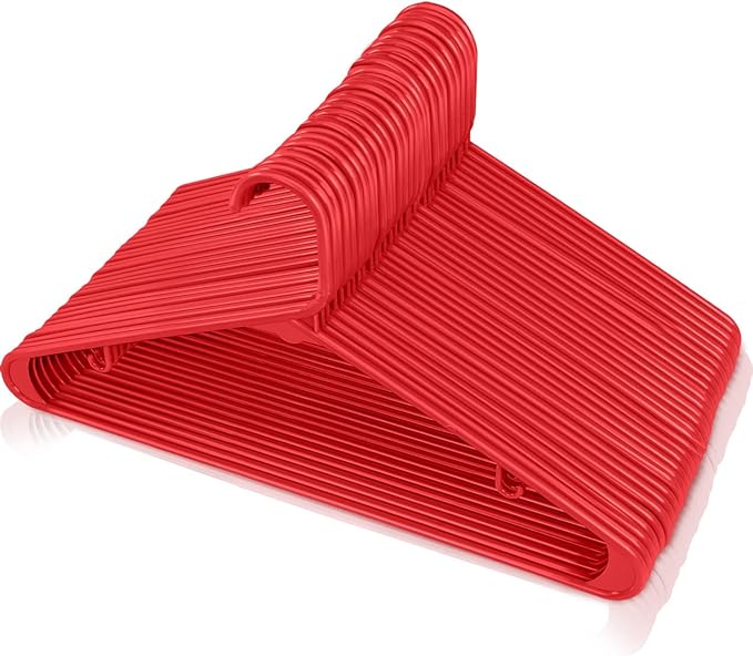 Utopia Home Plastic Hangers 200 Pack - Clothes Hanger with Hooks - Durable & Space Saving (Red)