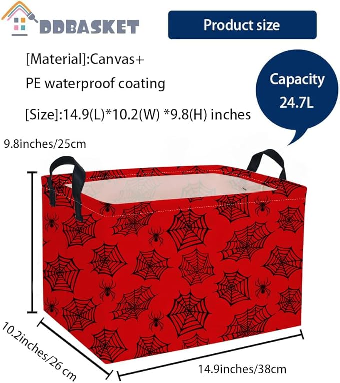 Rectangular Kids Baskets Spider Basket Cute Storage Bins Organizer Box Boys Room Decor for Home.(Red spider)