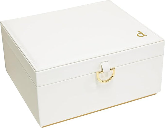 COLLECTIVE HOME - Monogram Jewelry Box with Mirror, Custom Gold Letter Engraving, Elegant Jewelry Organizer with Removable Tray, Gift for Mother’s Day, Girlfriend, Birthday (d)