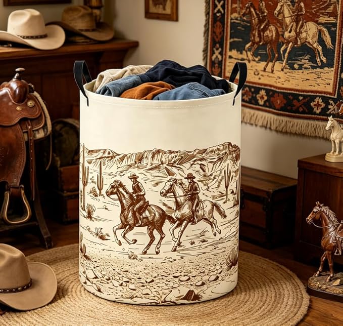 Baby Laundry Basket Baby Nursery Hamper Kids Laundry Basket Toy Storage Bin for Boys Room Decor Gift Baskets for Bedroom Bathroom(Cowboy)