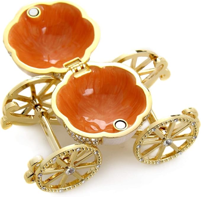 LASODY Hand Painted Enameled Cinderella Pumpkin Carriage Decorative Hinged Jewelry Trinket Box Unique Gift for Family,Jewelry Chests Wedding Valentine‘ Day, Mother’s Day Gifts (Gold, Jewelry box)