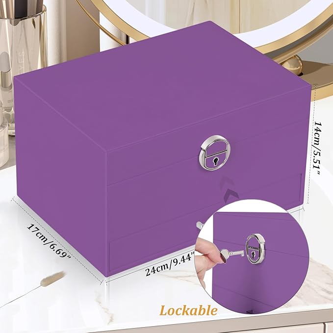QBestry Earrings Jewelry Box for Girls, 5 Layers Jewelry Organizer with Earring Holder Organizer for Girls Earring Organizer Jewelry Boxes for Women Earrings and Necklaces Jewelry Box Organizer Purple