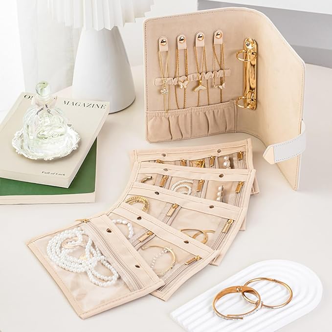 Travel Jewelry Organizer - Waterproof Leather Portable Jewelry Case for Women with Transparent PVC & Suede Lining, Compact Jewelry Storage for Earrings Necklaces Rings