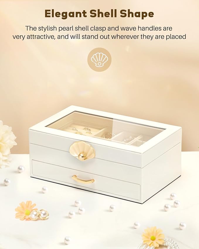 Enthralite Jewelry Box with 1 Drawer: Display Organizer for Earrings Necklaces - Gift for Girls Women (White)