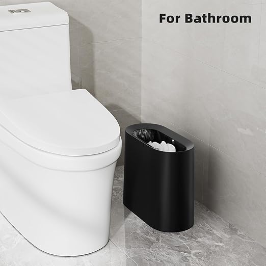 SUBEKYU 2.3 Gal Trash Can for Bathroom,Small Office Garbage Can for Kitchen,Slim Rectangular Waste Bin,Plastic,Black