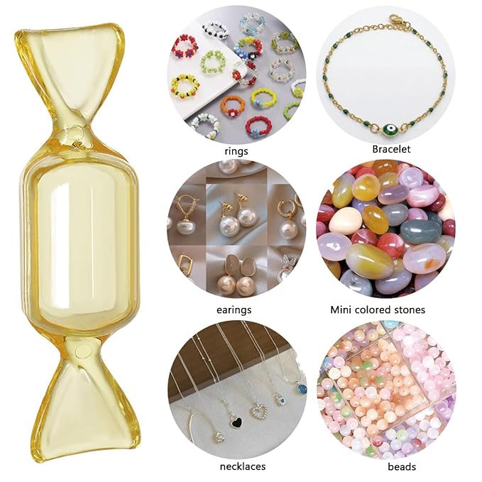 FZBNSRKO 50 Pcs Clear Candy Shaped Jewelry Box,Mini Jewelry Organizer Boxes Lovely Plastic Candy Container DIY Jewelry Accessories for Wedding Party Travel Valentine's Day(yellow)