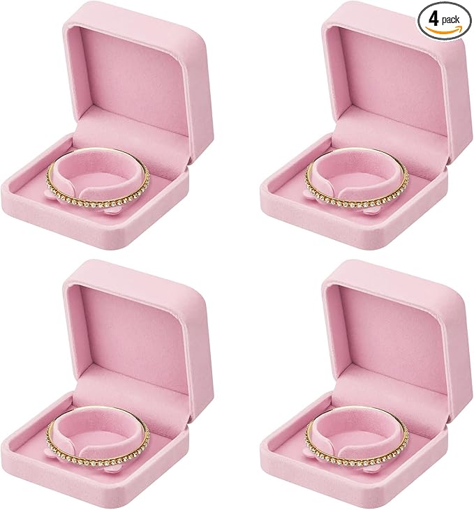 LETURE 4 Pieces Classic Velvet Bracelet Bangle Pendant Necklace Gift Box, Travel Jewelry Box Display Storage Case for Gift, Wedding, Engagement, Proposal, Birthday (4PCS Bracelet-PINK)
