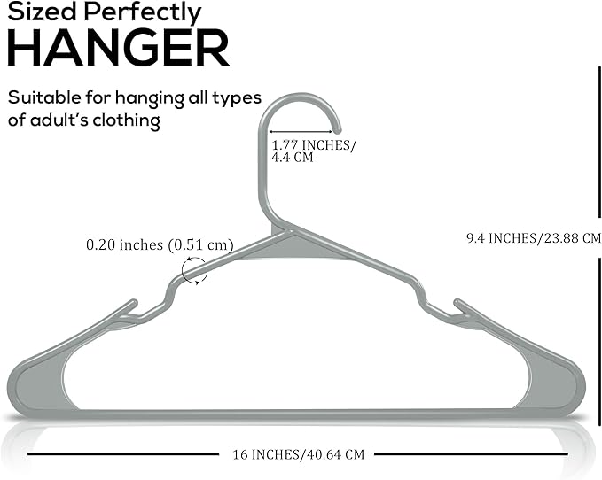 Utopia Home Plastic Hangers 200 Pack - Perfect Space Saving Clothes Hanger - Durable and Strong - Perfect Closet Organizers with Shoulder Grooves (Grey)