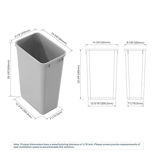 Dowell 5 Pack 50Qt Wastebasket Trash Container, 13Gal, Plastic, Stackable, for Kitchen/Bathroom/Office, Fits Under Sink/Desk - Grey (5, 50 QT)