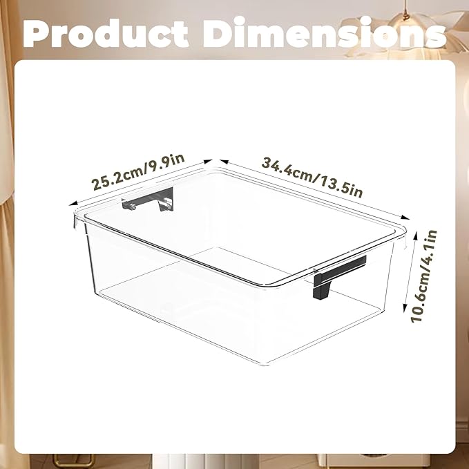 Bra Drawer Organizer for Women - 2 PCS Clear Plastic Storage Box with Lid and Dividers for Socks, Underwear, Bras, Ties, and Closet Organization