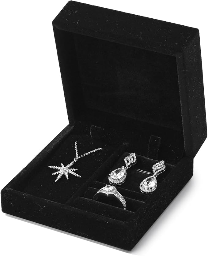 3 in 1 Velvet Jewelry Set Gift Box Earring Gift Box Ring Necklace Boxes Small Jewelry Storage Boxes for Travel Birthday Mother's Day Valentine's Day Gifts (Black)