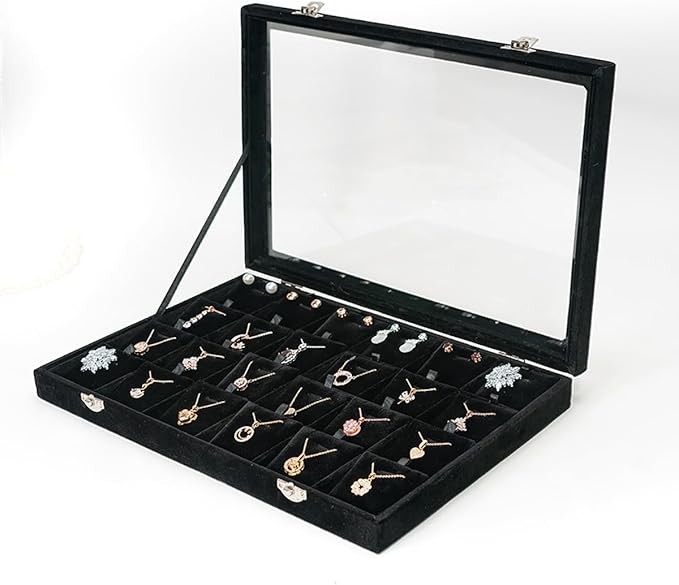 Jewelry Box Necklace Organizer Tray (Black) Necklace Display Case for Storage Jewelry Necklaces Display Stand 24 Slot Pendant Holder for Women
