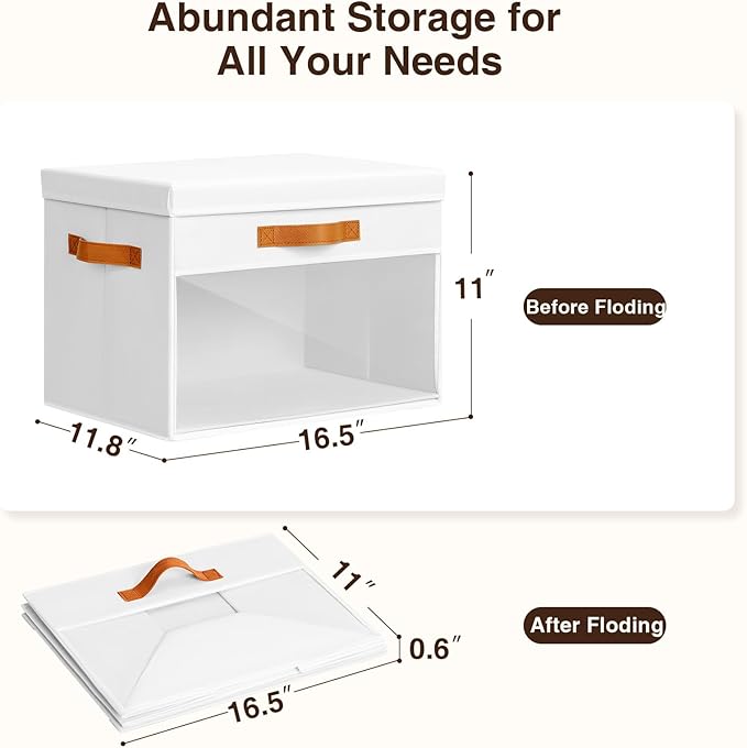 Homsorout Large Storage Bins with Lids - 6 Pack Foldable Decorative Organizers with Clear Windows & Handles, Cube Storage Organizers for Clothes, Blankets, Sweaters, CD, White