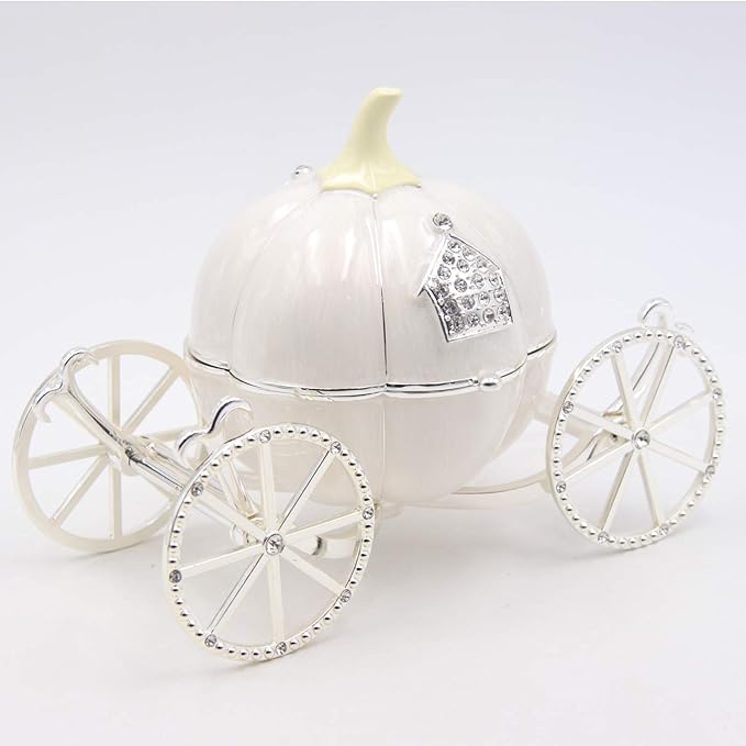 LASODY Crystal Cinderella Pumpkin Carriage Decorative Hinged Jewelry Trinket Box Unique Gift for Family,Jewelry Chests Wedding Valentine‘ Day, Mother’s Day Gifts (Small, Pumpkin Car Jewelry Box)