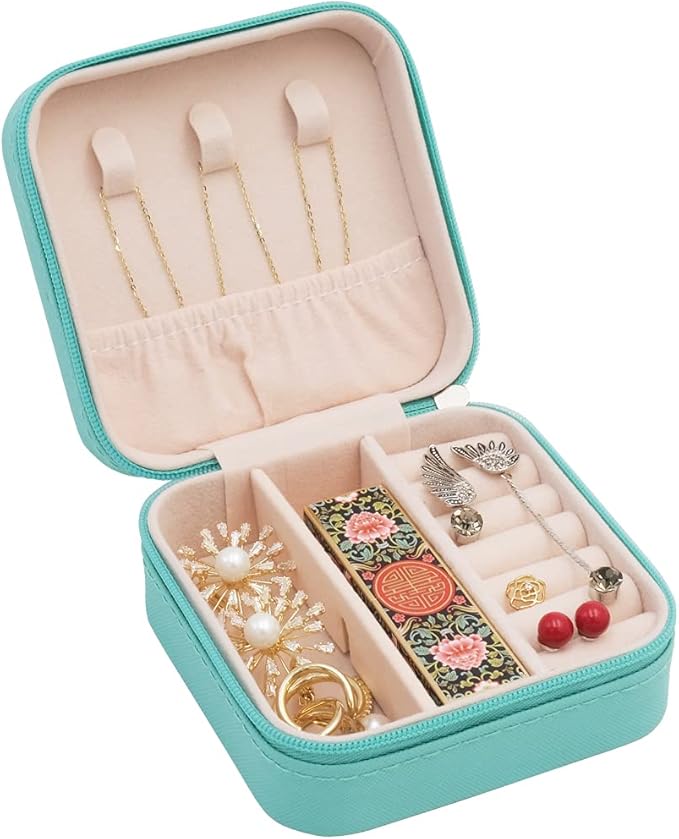 TRODANCE Mini Jewelry Travel Case, Small Portable Jewellry Organizer Box Portable Display Storage Box for Rings Earrings Necklaces, Gifts for Girl, Women, Wedding, Birthday, Mom, Mother's Day (Blue)