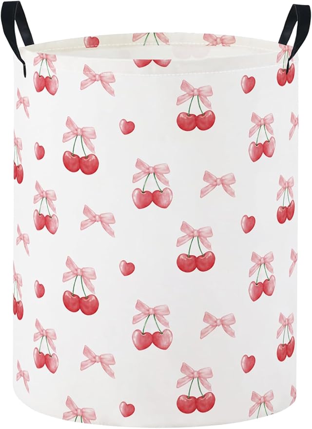 Baby Laundry Basket Baby Nursery Hamper Kids Laundry Basket Toy Storage Bin for Boys Room Decor Gift Baskets for Bedroom Bathroom(Cherry)
