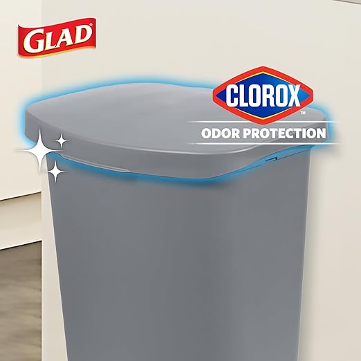 Glad Kitchen Trash Can | Large Plastic Waste Bin with Odor Protection of Lid | Hands Free with Step On Foot Pedal and Garbage Bag Rings, 13 Gallon, Grey