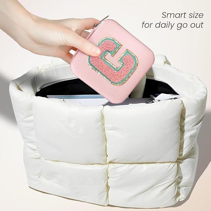 SANDJEST Personalized Jewelry Box, Pink Travel Jewelry Box with Initial C, Small Monogrammed Jewelry Case Organizer for Girls Women Teen Kids, Mini Travel Essentials Gifts for Birthday Christmas