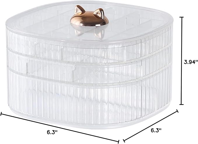 HALAFE Jewelry Box, 3-Layer Acrylic Jewelry Organizer with Cat Shape Handle, Clear Jewelry Boxes for Women Girls, Make up Organizer, Jewelry Storage Holder (Clear, Cat)