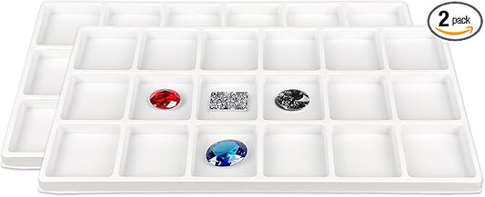 TheDisplayGuys For Your Modern Living 2-Pack 18-Compartments Flocked Velvet Jewelry Display Inserts - Tray/Case Liners - Ring Earrings Storage, (White) by The Display Guys