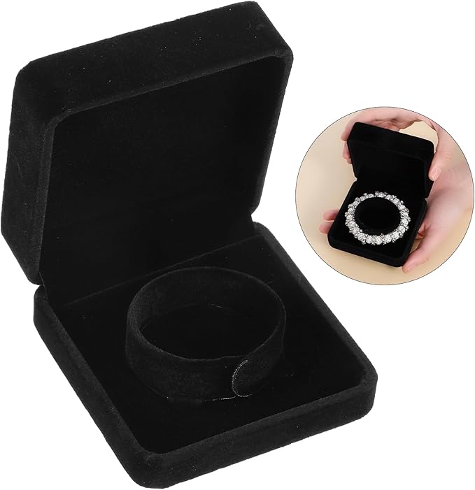 2 Pcs Velvet Bracelet Boxes for Jewelry Gift Black Bangle Boxes Classic Jewelry Box Storage Case 3.5 x 3.5 x 1.6 Inch Bangle Holder Display Case for Women Small Bracelet Necklace Storage Organizer Box