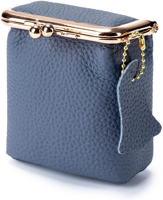 Genuine Leather Mini Jewelry Box & Vintage Wallet for Women - Compact Travel Coin Purse, Lipstick Storage Organizer, Retro Leather Clutch Case (Blue)