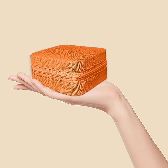 Small Travel Jewelry Box, Portable Mini Jewelry Leather Box Jewelry Ring Organizer Case Storage Holder Gift Boxes for Girls Women, Orange