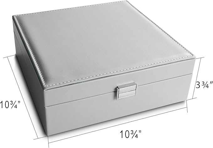 Frebeauty Earring Organizer Classic Jewelry Box 50 Slots Double Layer Jewelry Storage Case with 6 Necklace Hook and Bracelet Pocket(Grey)