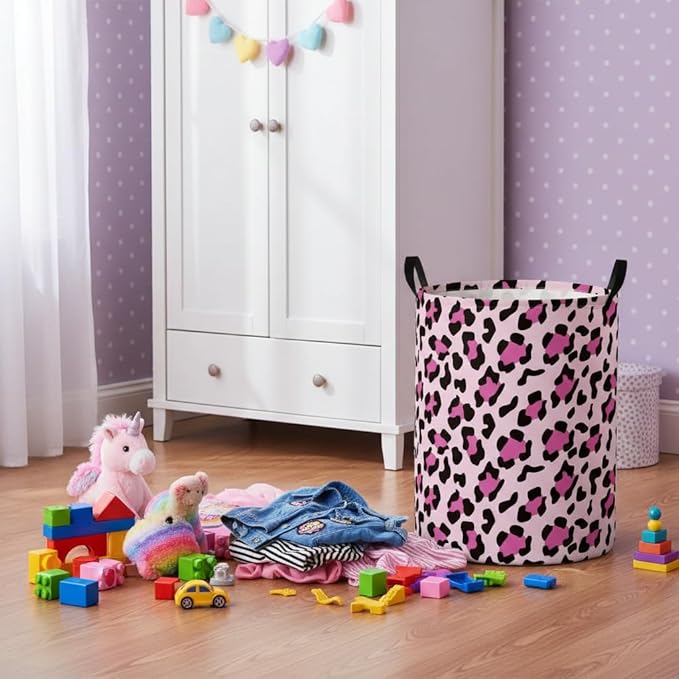 Baby Laundry Basket Baby Nursery Hamper Kids Laundry Basket Toy Storage Bin for Boys Room Decor Gift Baskets for Bedroom Bathroom(Leopard)
