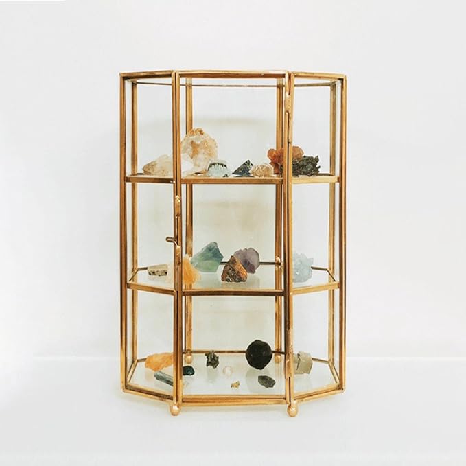 3-Tier Glass and Gold Jewelry Box, Makeup Organizer, Glass Display Case