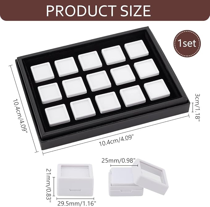 PH PandaHall 15 Gems Storage Container Gemstone Jewelry Box Diamond Stone Display Box Small Square Plastic Box Jewelry Organizer with Sponge for Gems Coins 1.16inch