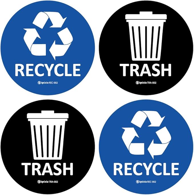 IGNIXIA Recycle & Trash Stickers Combo, Trash Bin Decals Recycle Sticker Trash Symbols Sticker 4 X 4 Inches PVC Vinyl Self Adhesive (Blue and Black)