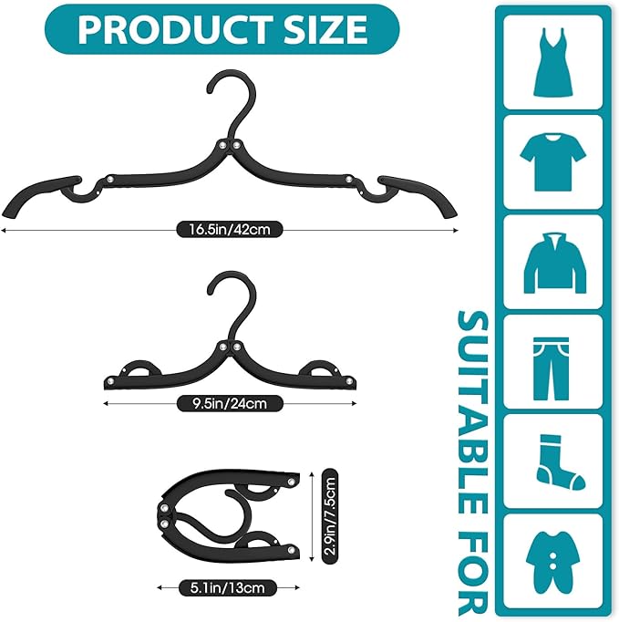 40 Pcs Travel Hangers Portable Foldable Travel Hanger Organizer, Plastic Cruise Essentials Clothes Drying Rack Folding Hangers for Camping Flying RV Europe Vacation Essentials Suitcasee, Black