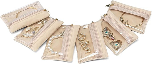 VLANDO Jewelry Travel Case,Travel Jewelry Organizer with Clear Velvet Jewelry Bags Zipper Pouch for Women Girl Gift 6Pcs