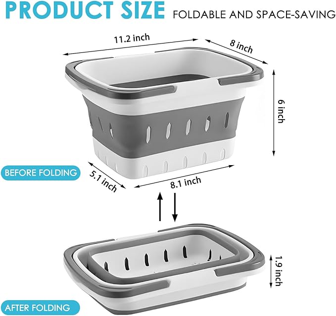 Fammart Portable Shower Caddy Tote – Collapsible Plastic Basket with Handles, Foldable Storage Organizer for Bathroom, Kitchen, College Dorm, Gym, Travel & Camping, Gray