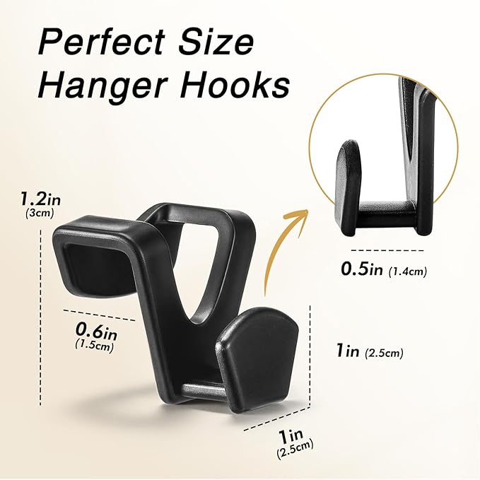 HOUSE DAY Space Saving Hanger Hooks 60 Pack, Black Clothes Hanger Connector Hooks, Heavy Duty Hanger Hooks Space Saver, Premium College Dorm Room Essentials, Good Closet Organizers and Storage