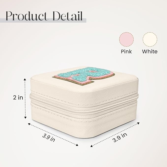 SANDJEST Personalized Jewelry Box, White Travel Jewelry Box with Initial R, Small Monogrammed Jewelry Case Organizer for Girls Women Teen Kids, Mini Travel Essentials Gifts for Birthday Christmas