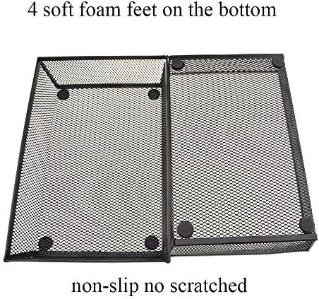 HAHIYO Stackable Mesh Tray Cup 9 x 6 x 2 inches Sturdy Container for Desk Drawer Organizer Collection for Home Office School kitchen Soft Foam Feet No Sharp Edges 1 Pack Black - Image 2