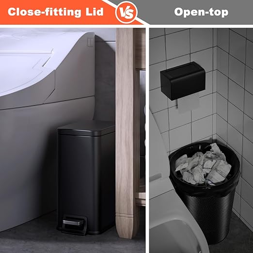 Bathroom Trash Can with Lid Slim 1.6 Gallon Stainless Steel Garbage Can with Removable Inner Bucket Soft Close Lid Durable Step Pedal Trash Bins for Toilet Bedroom Office (Matte Black, 1.6 Gallon)