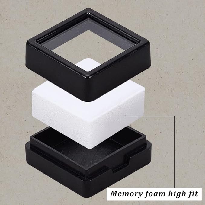 BENECREAT 36 Pcs Black Gemstone Display Box Plastic Transparent Bare Stone Box Black Square Jewelry Box 1.16x1.16x0.65 Suitable for Gemstone, Jewelry, Crystal Diamond Accessories Display