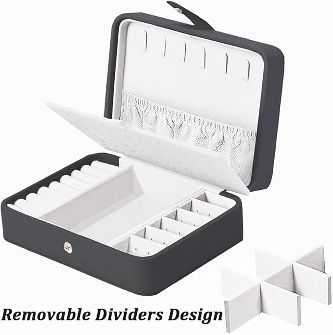 QBestry All-in-One Travel Jewelry Organizer for Women Black | Small Jewelry Box with 68 Earring Holes | Compact Portable Jewelry Case for Earrings, Rings, Necklaces | Perfect Gifts for Mom Wife Girls