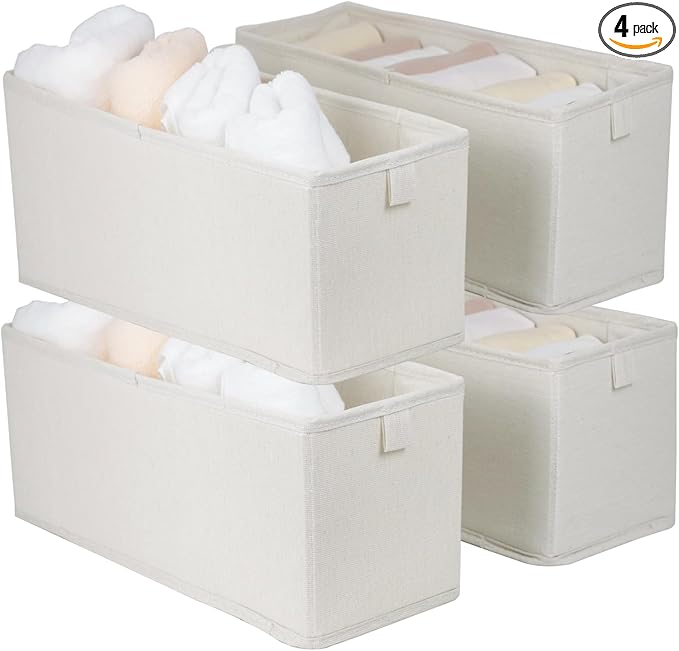 Narrow Fabric Storage Bins, 4 Pack Foldable Storage Baskets for Shelves, Decorative Linen Closet Organizers and Storage, Storage Box Container for Organizing Clothes Toy Pantry Wardrobe Closet
