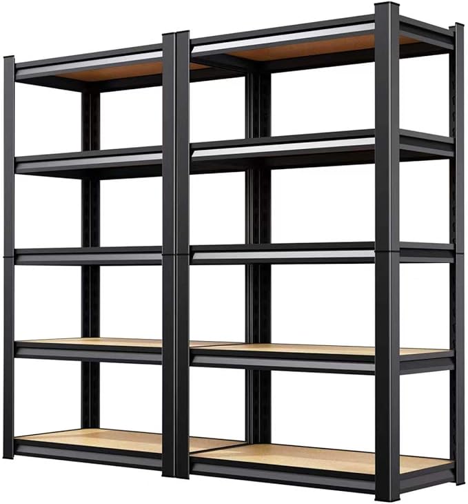 2 Pack Garage Shelving Heavy Duty Storage Shelves, Metal Adjustable Shelving Unit, Utility Garage Organizer Shelf for Basement, Pantry, Kitchen, Warehouse,12" Dx28 Wx71.2 H Black