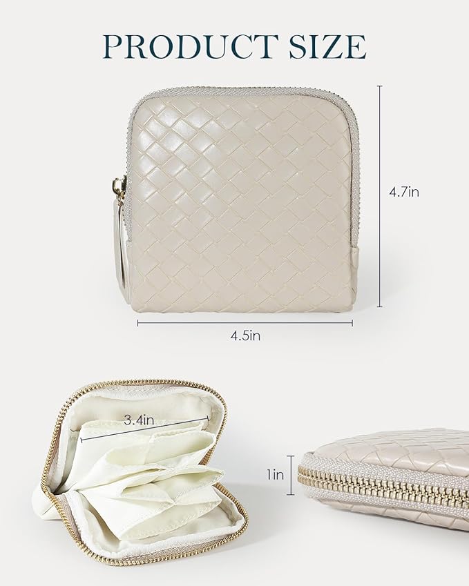 COOLYOUTH Travel Jewelry Case Organizer for Women Portable Jewelry Box with Small Pouches Mini Jewelry Bag for Rings, Bracelets, & Bangles with Smooth Metal Zipper (White Chocolate)