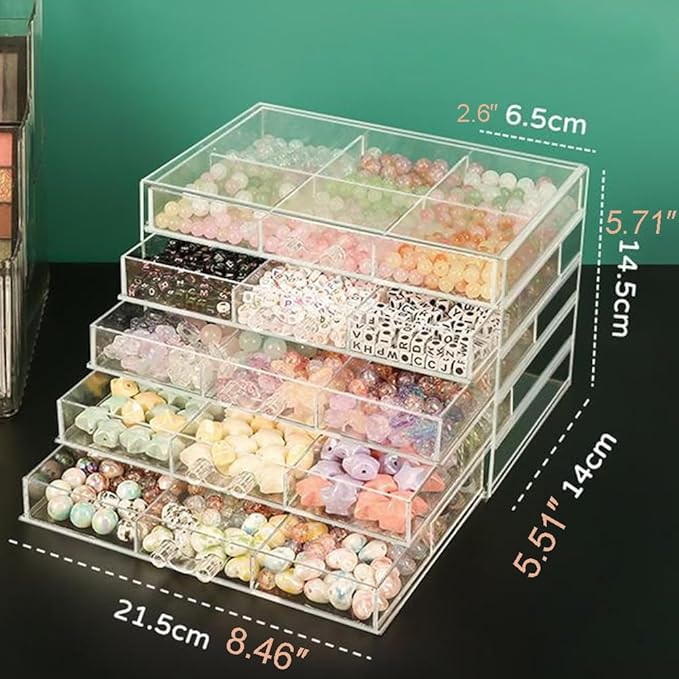 YUFONG Earring Storage Box Organizer 5 Drawers Jewelry Organizer Acrylic Jewelry Storage Box Holder Compartment Transparent Display Storage Case Gift for Women Girls (30 Girds)