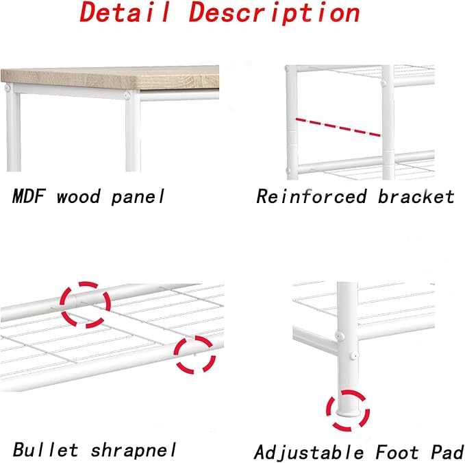 SUOERNUO Shoe Rack Organizer 4 Tier for Closet Entryway Free Standing Metal Storage Shoe Shelf with MDF Top Board，White+Oak
