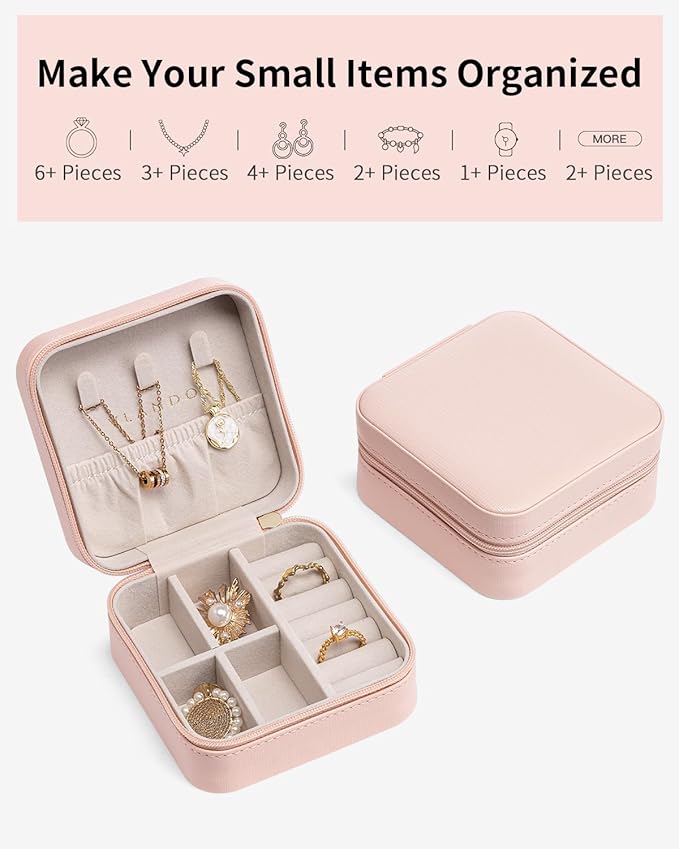 VLANDO Travel Jewelry Box, Small Jewelry Travel Organizer Case for Girls Women - Pink*6 pack