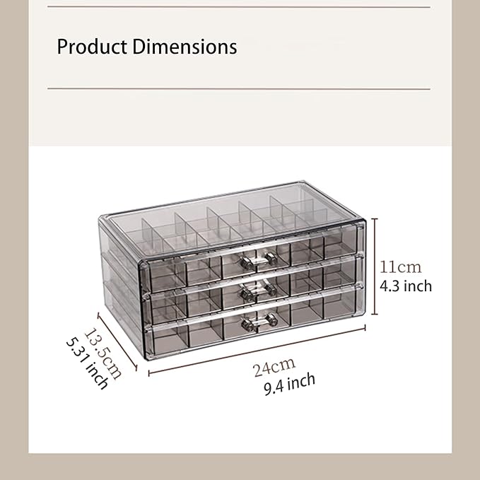 Earring Storage Box Organizer 3 Drawers Acrylic Jewelry Storage Box Holder Transparent Jewelry Display Stand with 72 Cells Gift for Women Girls