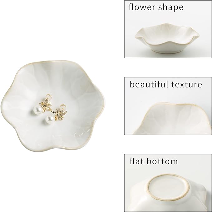 Jewelry Dish Tray, Ring Dish, Ceramic Trinket Tray, Key Bowl, Decorative Plate, for Friends Sisters Daughter Mother (Milky White)