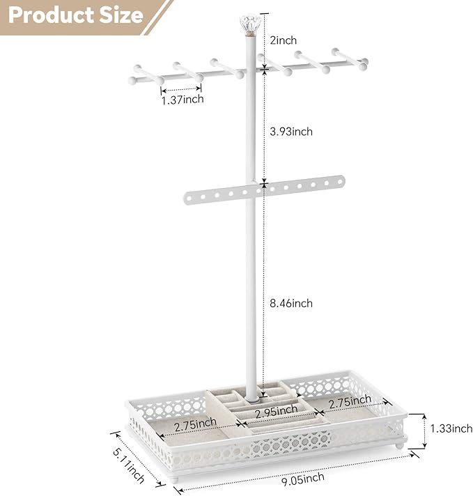 Meangood Jewelry Organizer Stand, 15.6" H Jewelry Tree Display Holder Stand for Bracelets Necklaces Earrings Rings, Gift for Women Girls (White)